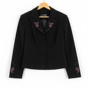 Larry Levine Womens S Career Office Y2K Gothic Minimalist Embroidered Blazer‎